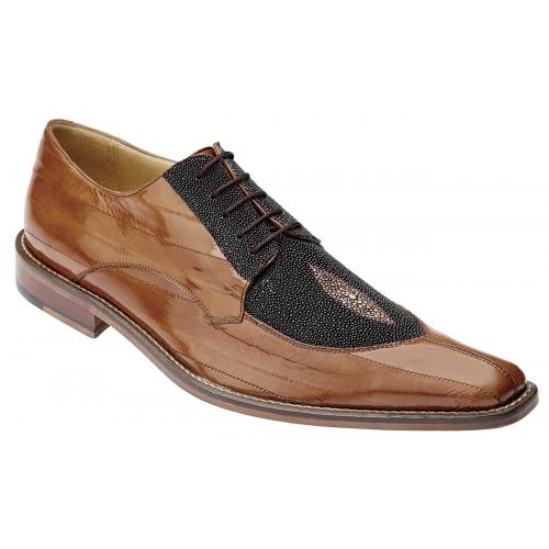 Belvedere "Milan" Camel / Brown Genuine Stingray / Eel Oxford Shoes # 2N4